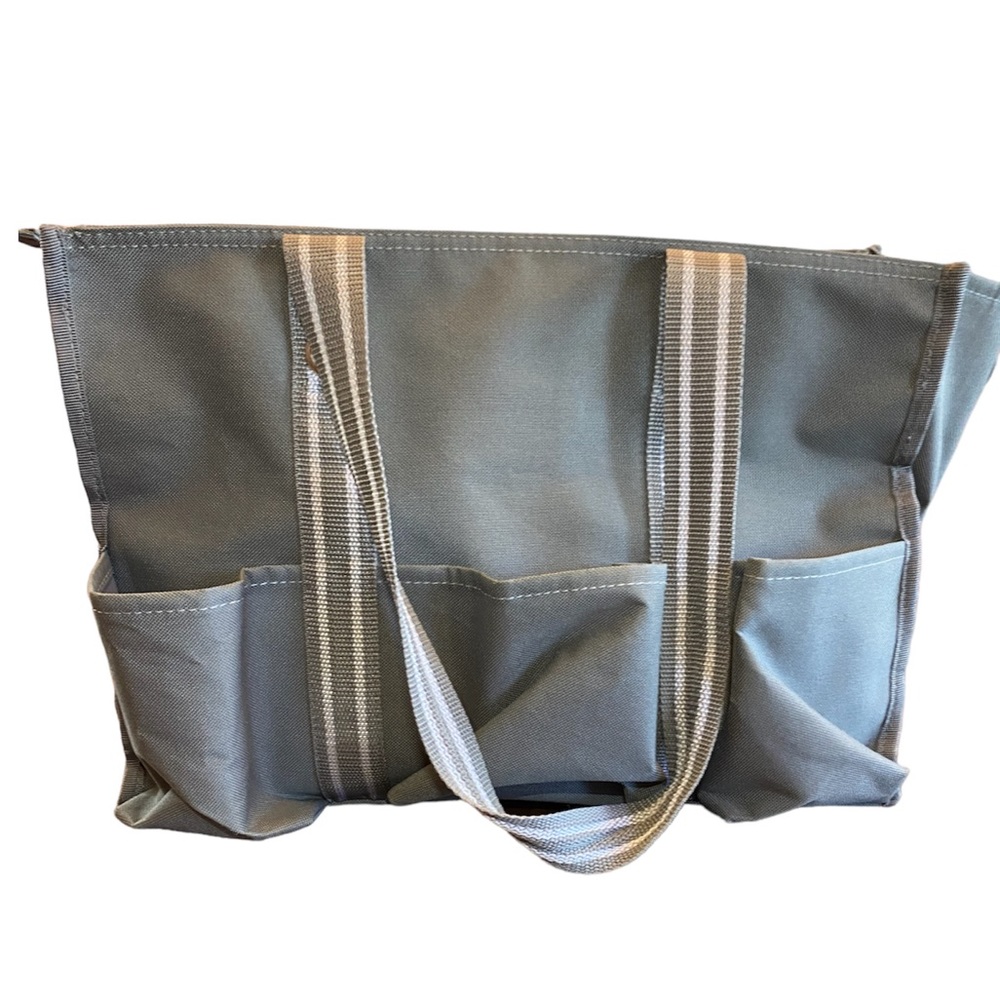 Thirty one 31 zip top organizing utility tote bag team spirit grey pockets